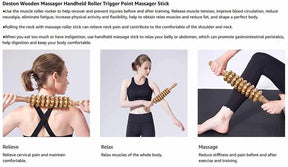 Wooden Therapy Massager Roller Trigger Point Massager Stick for Fascia Cellulite Muscle & Abdomen Body, Muscle Belly Relief Tool